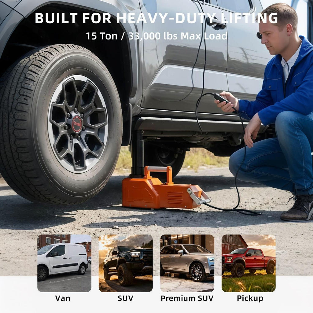 Garvee 5-Ton Electric Hydraulic Car Jack, Portable Vehicle Lift with Built-in Tire Inflator Pump & LED Light for Sedan, SUV, MPV, and Truck - Lifting Range 155-450mm, Ideal for Urgent Tire Changes & Repairs