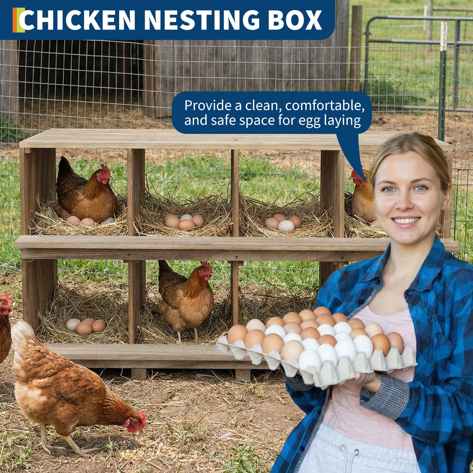 Garvee Chicken Nesting Box, 8 Compartment Wooden Nesting Boxes for Chickens, Floor Stand/Wall Mount Roosting Boxes with Perches for Chickens, Hens, Ducks, Backyard and Farms
