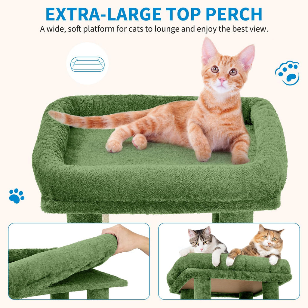 Garvee 61" Multi-Level Cat Tree for Indoor Cats, Heavy-Duty Tower for Large Adult & Maine Coon Cats with Oversized Perch, Dual Condos, Natural Sisal Scratching Posts & Play Toys – Green