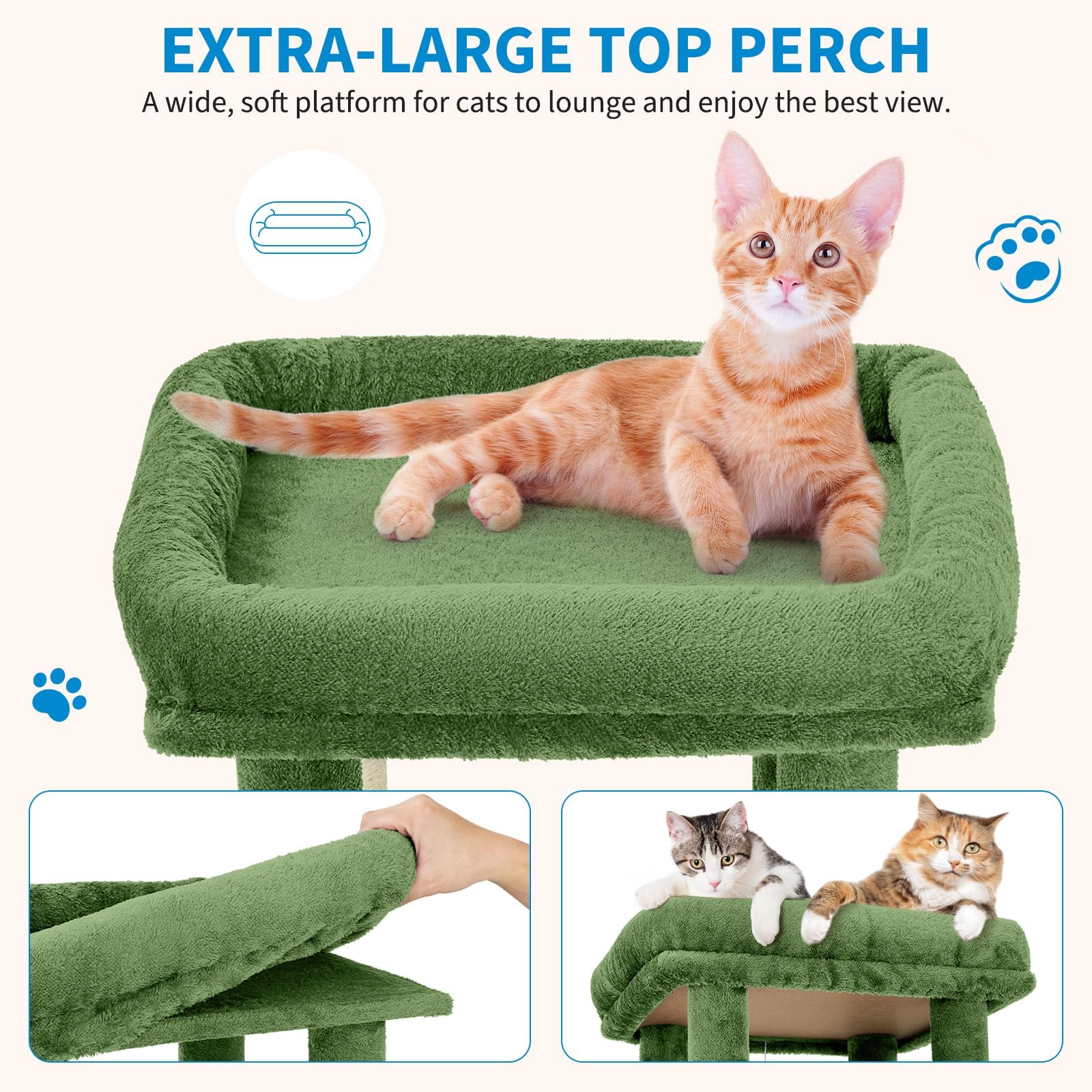 Garvee 61" Multi-Level Cat Tree for Indoor Cats, Heavy-Duty Tower for Large Adult & Maine Coon Cats with Oversized Perch, Dual Condos, Natural Sisal Scratching Posts & Play Toys – Green