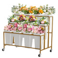 Garvee Flower Display Stand,3 Tier Flower Cart with 12 Round Buckets and Wheels, Moving Flower Cart Display Stand for Garden, Wedding, Flower Shop,Gold