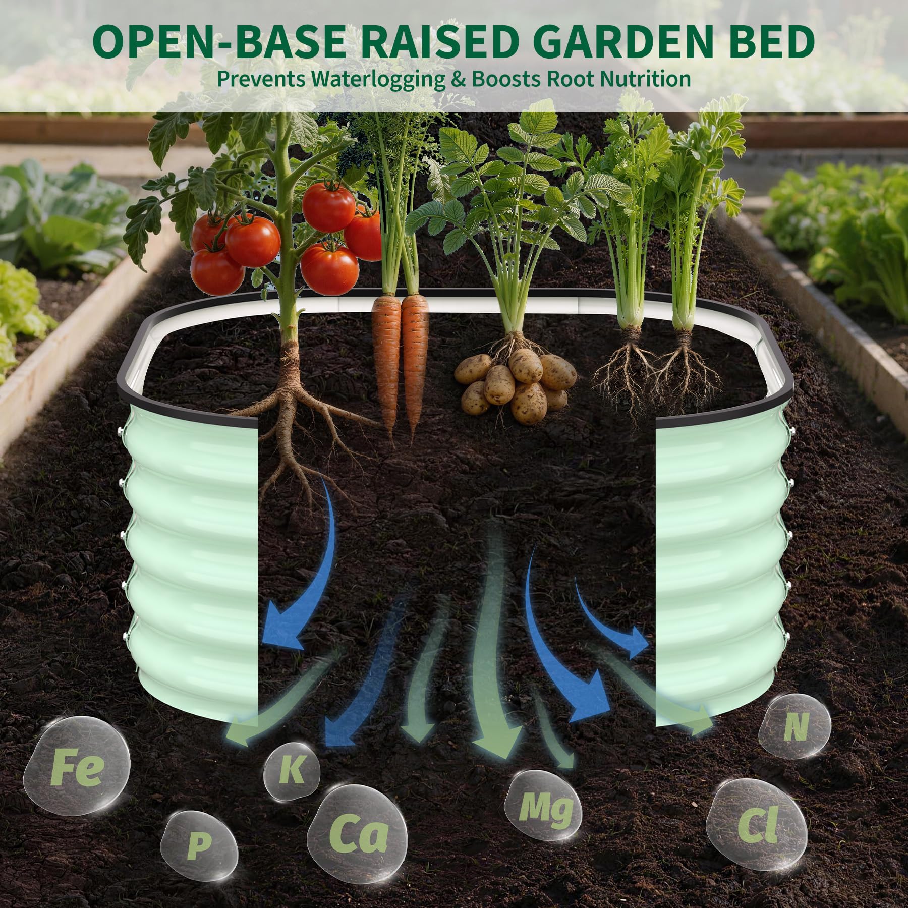 Garvee Galvanized Raised Garden Beds for Vegetables and Flowers, 2-Pack with 3.5 × 3.5 × 1.4 FT and 5 × 2 × 1.4 FT Planters, Olive Green