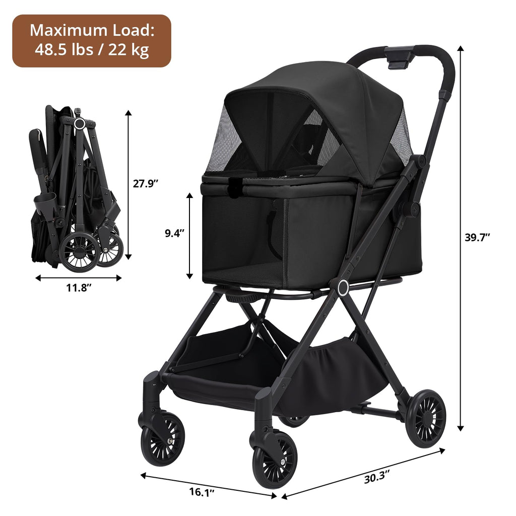 Garvee Foldable 4-Wheel Pet Stroller for Dogs & Cats -Dog Stroller, Lightweight Travel Carrier for Small to Medium Pets Up to 50 LBS, 360° Swivel Front Wheels, Foot Brake, Breathable Mes