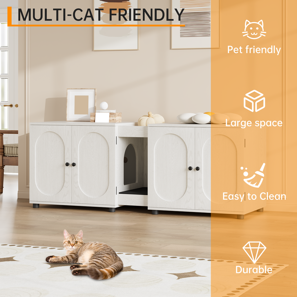 Garvee Cat Litter Box Enclosure, 55.1" Double Litter Box Furniture Large Cat Box Enclosure Kitty Litter Box for 2 Cats Hidden Cat Litter Cabinet Double Cage with Cat Litter Pad, White | Oval