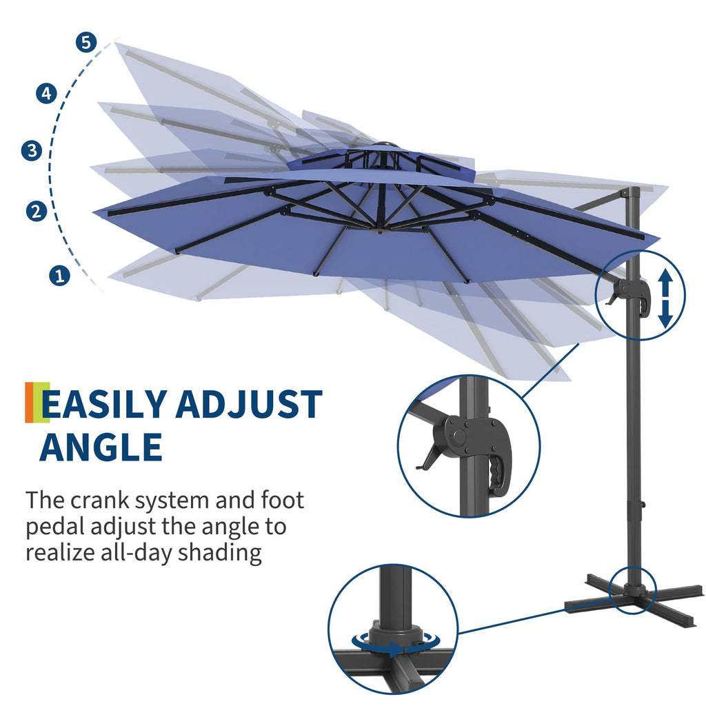 Garvee 10FT Offset Cantilever Patio Umbrella – 360° Rotation, Easy Tilt, UV Protection, Fade-Resistant Polyester – Large Outdoor Sun Shade Parasol for Pool, Deck, Garden, Backyard, Navy Blue