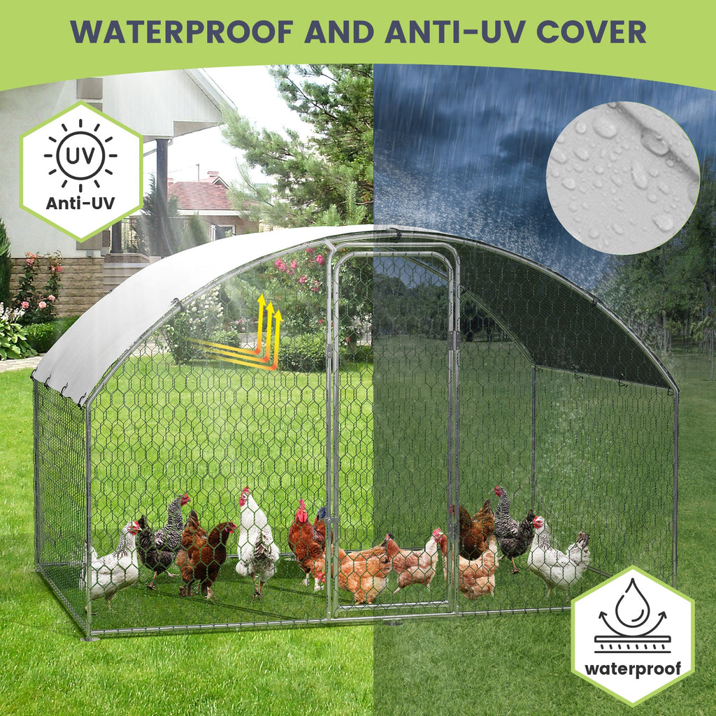 Garvee Spacious Walk-In Metal Chicken Coop - Dome Roof, Waterproof & UV-Resistant Cover, Lockable Door, Outdoor Poultry Cage for Hens, Ducks & Small Animals, Ideal for Backyard & Farm - Size: 9.8 x 6.5 x 6.5 ft