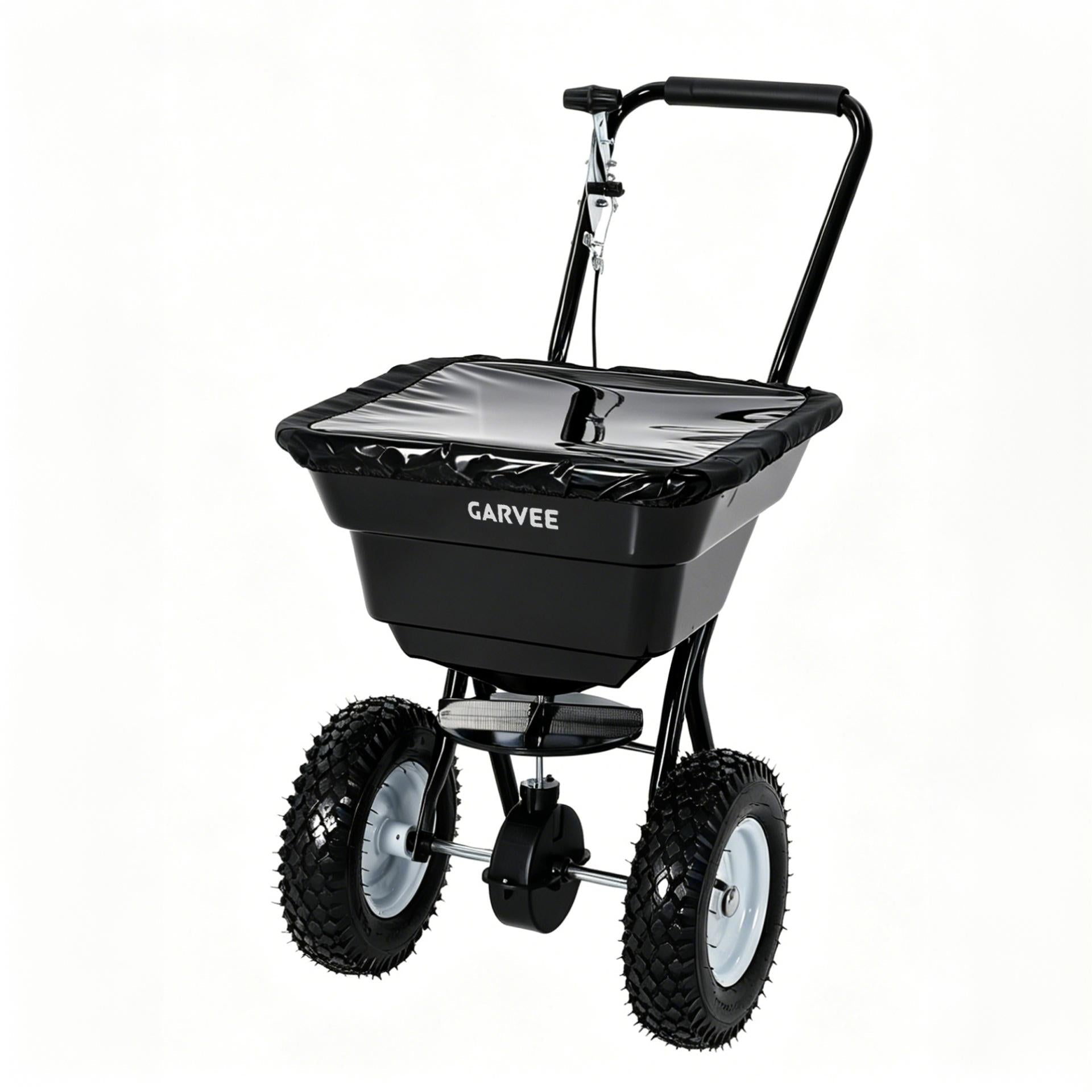 Garvee 80 lb Push Broadcast Spreader, Walk-Behind Lawn & Garden Spreader with 29 L Hopper, 0–12 ft Coverage, 13" All-Terrain Wheels & 20-Level Flow Control for Seed, Fertilizer, Salt & Ice Melt, Black
