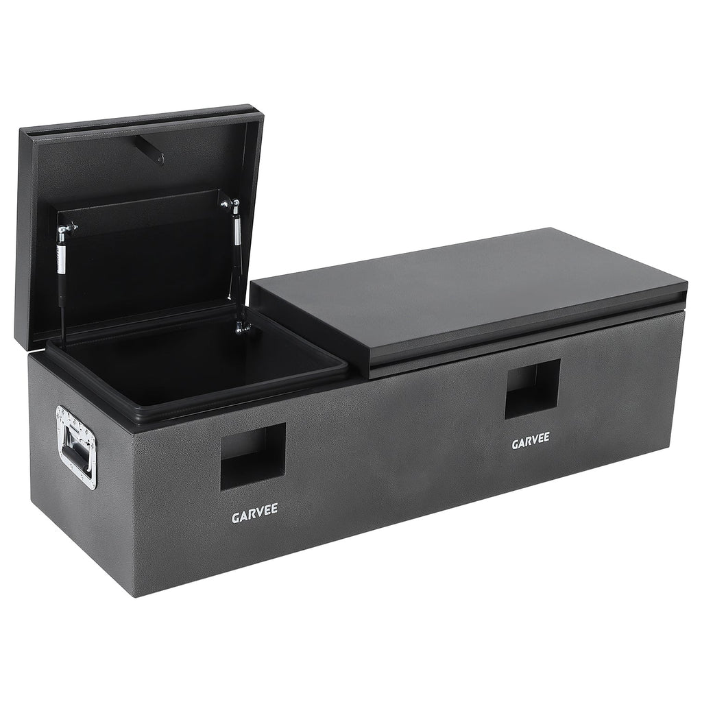 Garvee 48"X16"X14" Heavy Duty Steel Truck Bed Tool Box – Double Lid, Grooved Weatherproof Metal Chest with T-Handle & Side Handle, Durable Organizer for Pickup Truck, RV, Trailer, Front Double, Grey