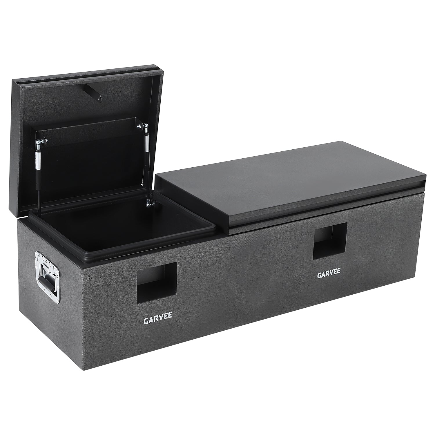 Garvee 56"X16"X14" Heavy Duty Steel Truck Bed Tool Box – Double Lid, Grooved Weatherproof Metal Chest with T-Handle & Side Handle, Durable Organizer for Pickup Truck, RV, Trailer, Front Double, Grey