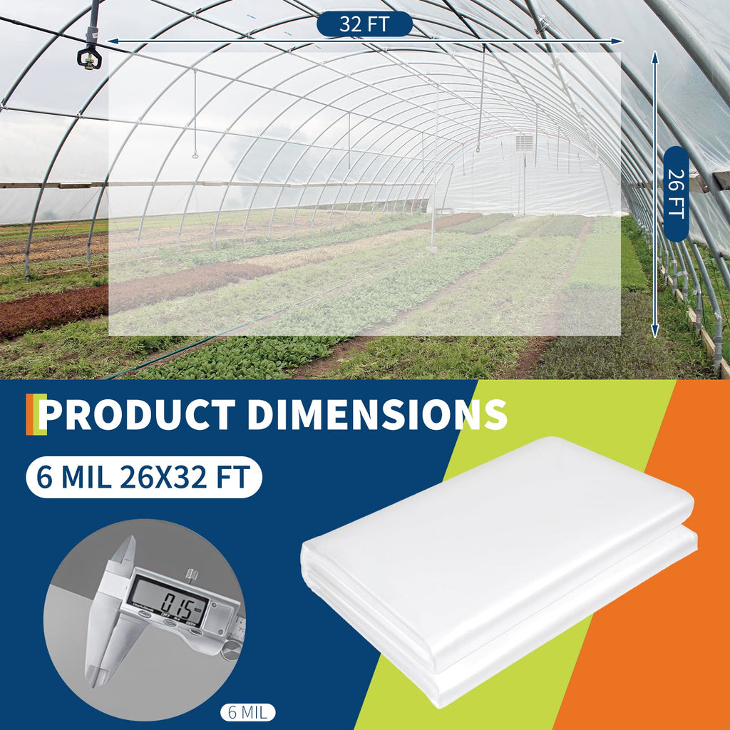 Garvee Greenhouse Plastic Sheeting 26 × 32 FT, 6 Mil Clear LDPE Greenhouse Film with 2-Year Anti-Aging Design for Farm, Garden, Agriculture, Painting and Outdoor Covering