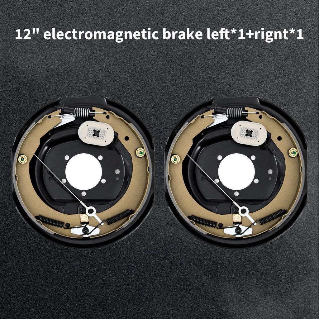 Garvee 12" x 2" Electric Trailer Brake Assembly, Self-Adjusting Electric Brakes Kit for 7000 Lbs Axle, 5-Hole Mounting Brake Backing Plates, Left & Right Side Braking System Replacement Parts, 2 Pair