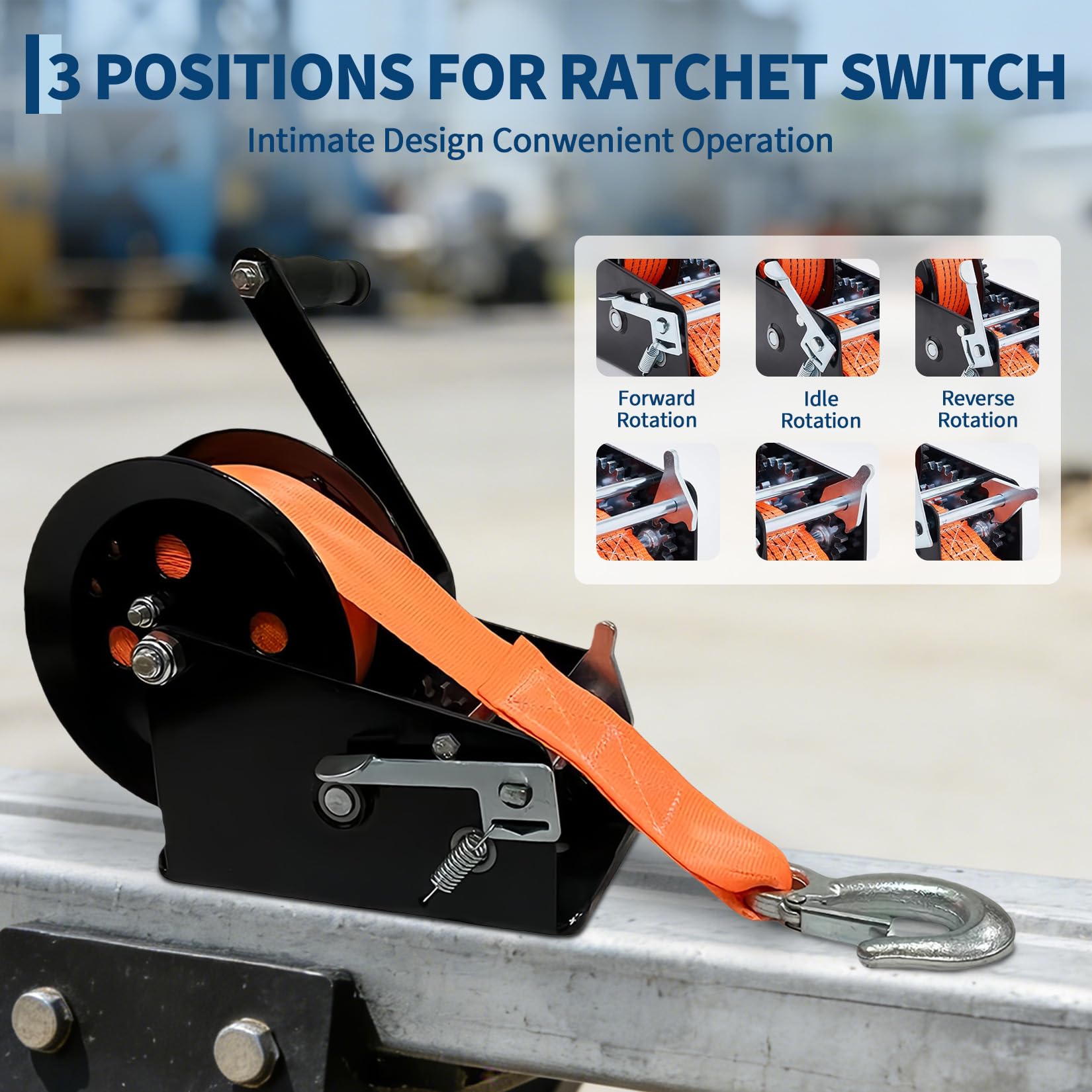 Garvee 3500lbs Heavy Duty Boat Trailer Winch with 33FT Strap, Dual-Speed 4:1/8:1 Gear Ratio & 2-Way Ratchet, Professional Hand Crank Winch for Pulling Boat, Trailer, Truck, RV, ATV, Jet Ski