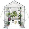 Garvee Spacious Walk-In Greenhouse for Outdoor Gardening – 6 Shelves, Sturdy Steel Frame, Roll-Up Zippered Door, Anchors & Ropes, Portable Plant House – Ideal for Patio, Backyard, Garden – White, 143×143×195cm