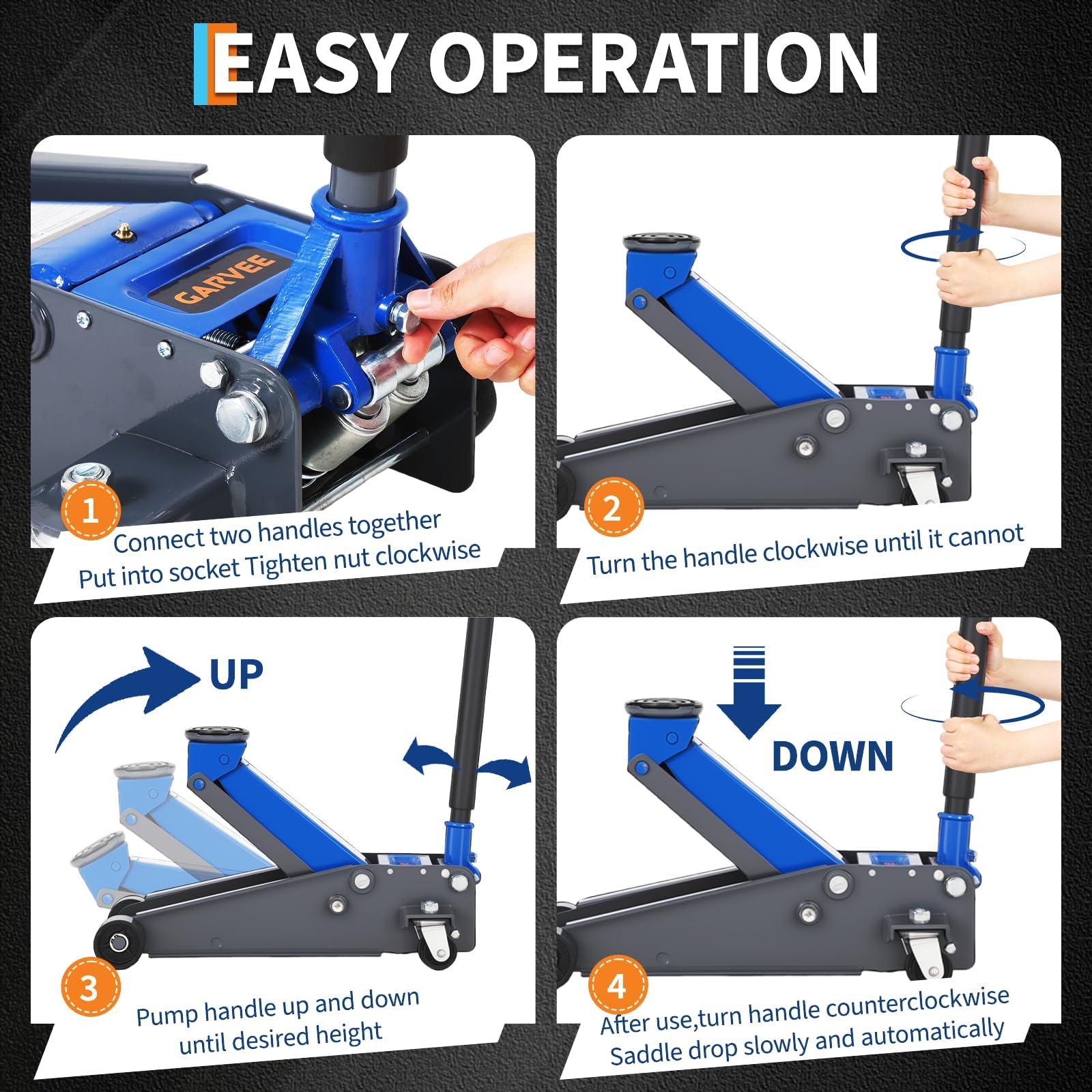 Garvee 3 Ton Low Profile Hydraulic Racing Floor Jack with Dual Piston Quick Lift Pump Heavy Duty Steel Overload Protection 5-13.39 Inch Car SUV Truck, Blue