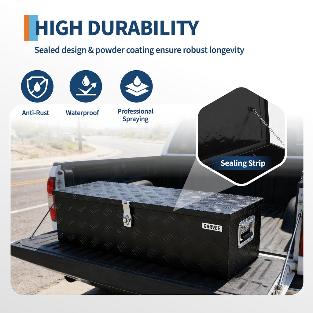 Garvee 39"X13"X10" Aluminum Truck Bed Tool Box with Lock and Keys, Heavy Duty Diamond Plate, Weather-Resistant, Side Handles, 39x13x10 in, Black, for Pickup Trucks and Trailers