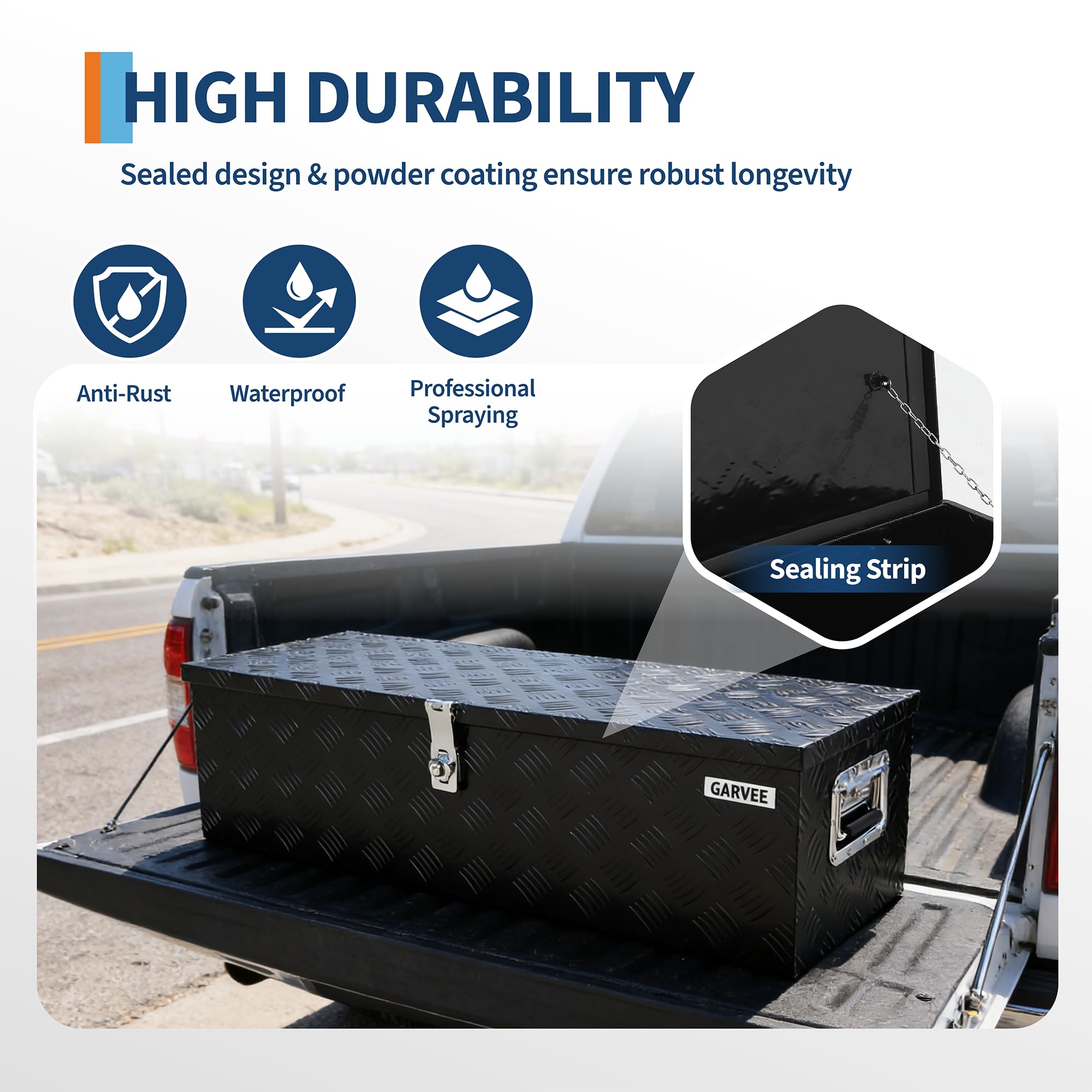 Garvee 39"X13"X10" Aluminum Truck Bed Tool Box with Lock and Keys, Heavy Duty Diamond Plate, Weather-Resistant, Side Handles, 39x13x10 in, Black, for Pickup Trucks and Trailers