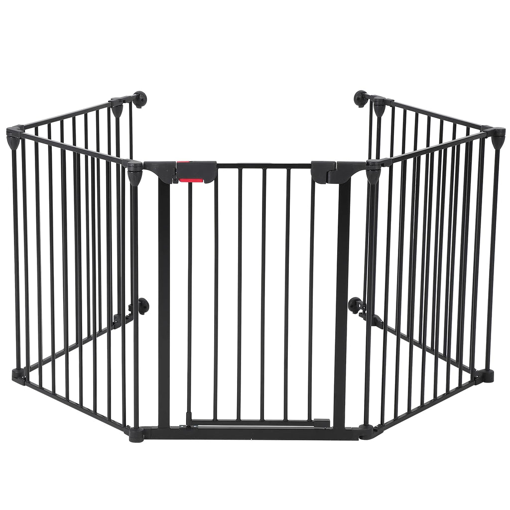 Garvee Adjustable Metal Pet Safety Gate, 5-Panel 29" High Collapsible Playpen with Lockable Door, Portable Indoor/Outdoor Barrier for Stairs, Doorways, RV, Camping, Yard, Garden, Black