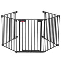 Garvee Adjustable Metal Pet Safety Gate, 5-Panel 29" High Collapsible Playpen with Lockable Door, Portable Indoor/Outdoor Barrier for Stairs, Doorways, RV, Camping, Yard, Garden, Black