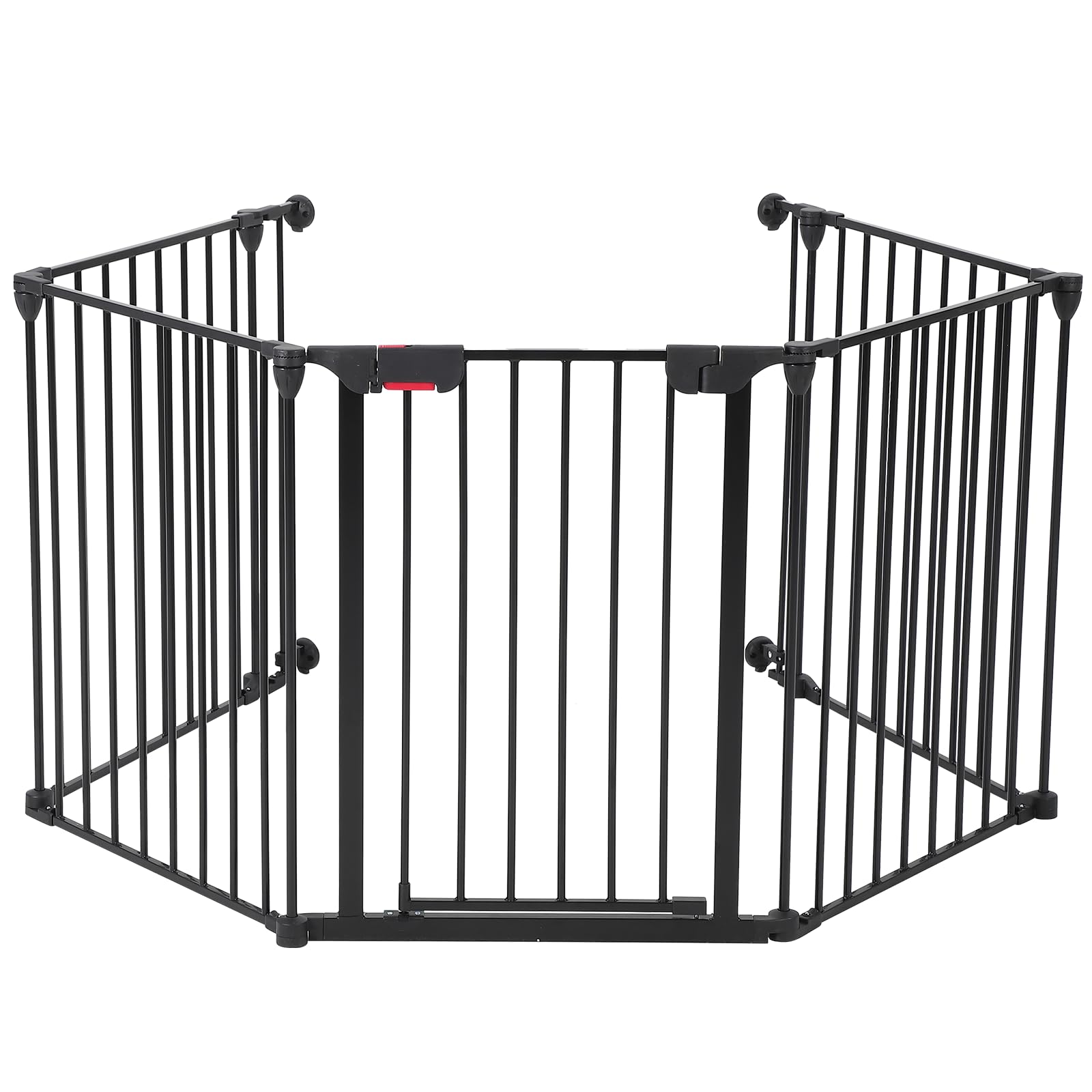 Garvee Adjustable Metal Pet Safety Gate, 5-Panel 29" High Collapsible Playpen with Lockable Door, Portable Indoor/Outdoor Barrier for Stairs, Doorways, RV, Camping, Yard, Garden, Black