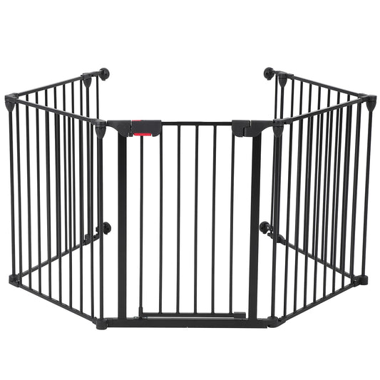 Garvee Adjustable Metal Pet Safety Gate, 5-Panel 29" High Collapsible Playpen with Lockable Door, Portable Indoor/Outdoor Barrier for Stairs, Doorways, RV, Camping, Yard, Garden, Black