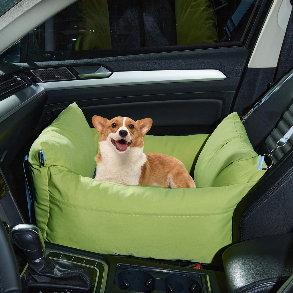 Garvee Dog Car Seat for Small Dogs, Waterproof Pet Booster Seat with Safety Leash & Storage Pockets, Thickened Comfort Bed Travel Carrier 24"x20"x13" (Green)