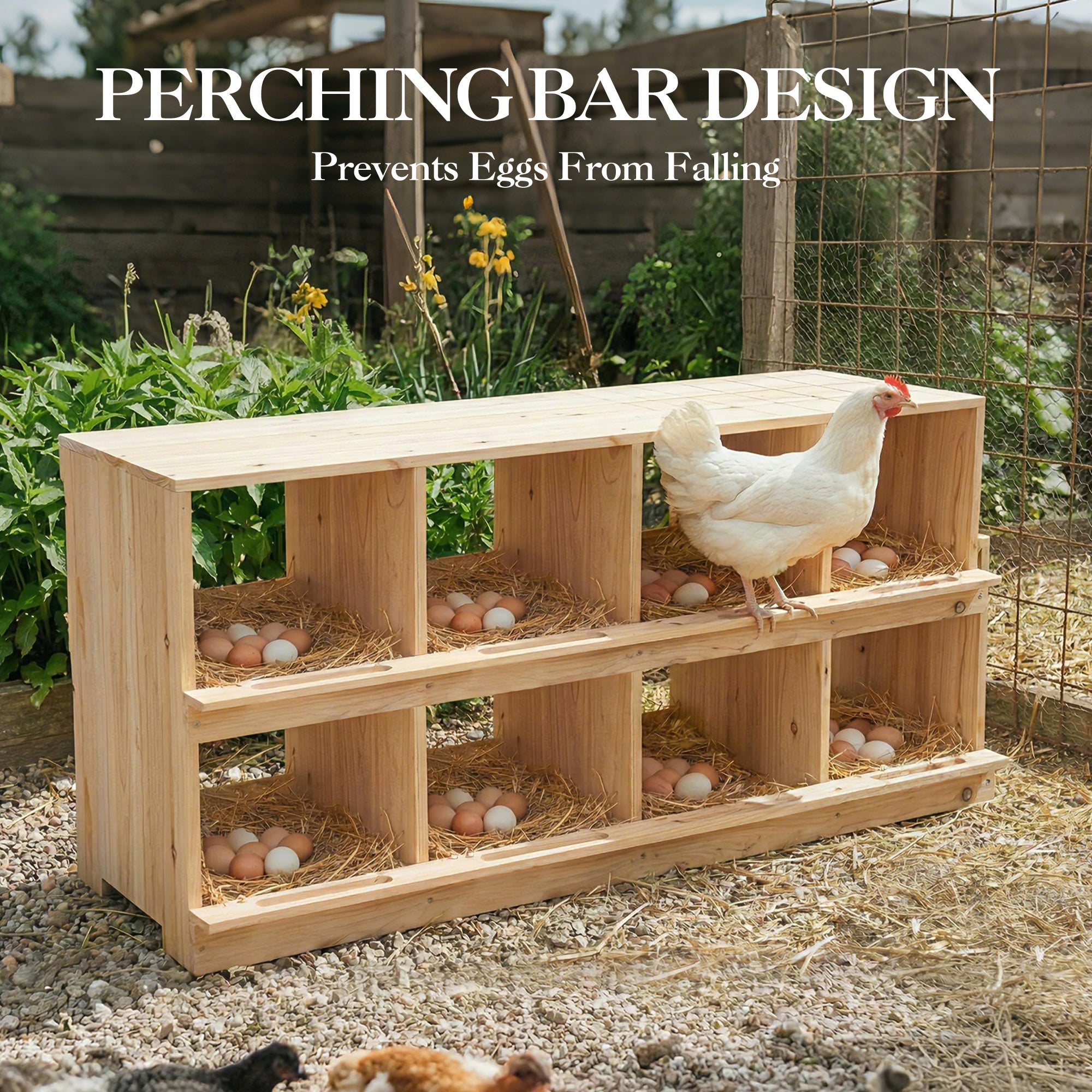 Garvee Wooden Chicken Nesting Box, Double Layer for Poultry Coops – 8-Compartment, 2-Tier – Wall-Mounted or Floor-Standing – Heavy Duty with Perch – Easy Egg Collection – Egg-Roll-Proof Design – For Hens, Ducks, Backyard & Poultry Farms – Specs: Double