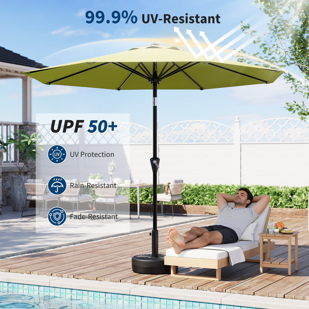 Garvee 9FT Green Patio Umbrella - Outdoor Market Table Parasol with Smooth Crank Lift, Push Button Tilt, UV Protection Waterproof Canopy, 8 Sturdy Iron Ribs for Deck, Pool, Garden, Yard