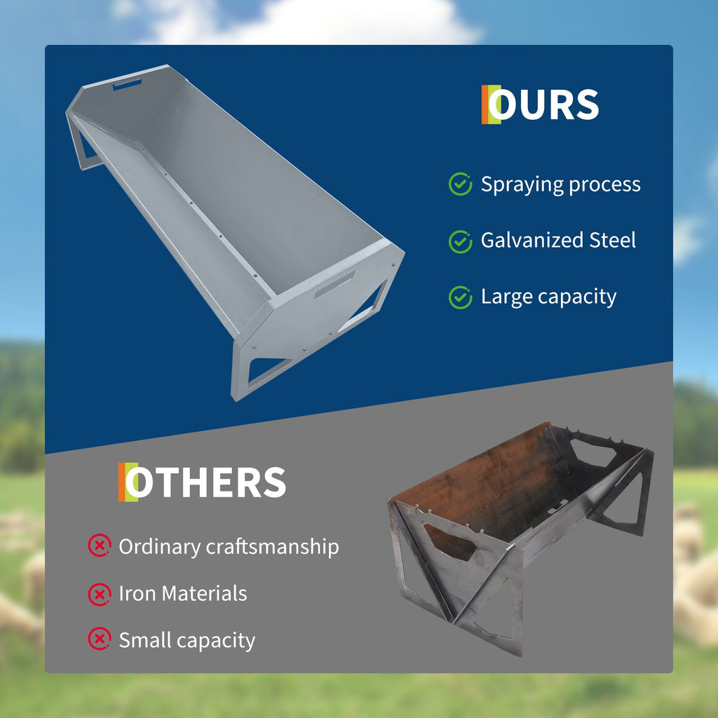 Garvee Livestock Feeder, 45.13" Hay Feeder for 10 Sheep Once, Heavy Duty 22 Gallon Capacity Livestock Feeding Trough for Horse, Goat, Sheep, Cattle, Cow, Alpaca, Silver