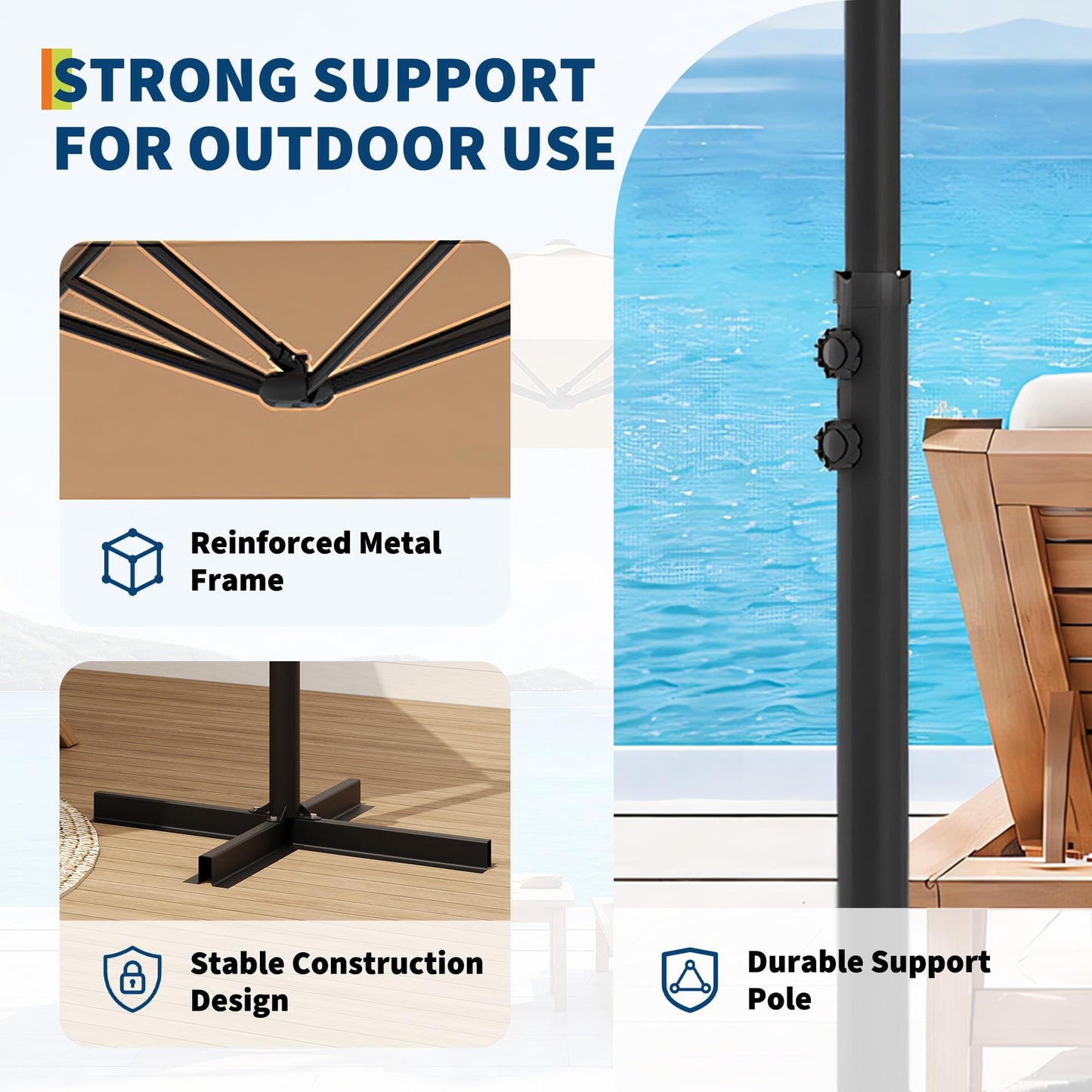 Garvee Cantilever Patio Umbrella, 9 FT Khaki Offset Sun Shade with UV-Resistant Vented Canopy for Deck, Backyard, Poolside and Balcony
