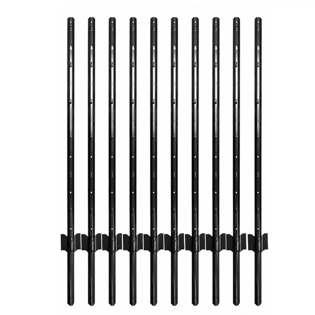 Garvee 4Ft U-Channel Metal Fence Posts, Heavy Duty Steel Garden Stakes with Anchor Plates for Outdoor Yard, Black, 10-Pack