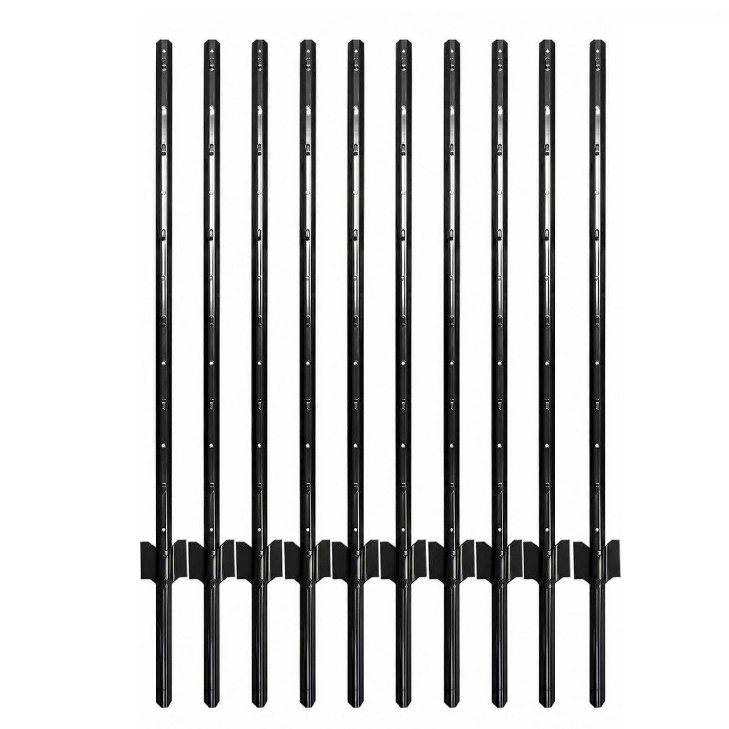 Garvee 4Ft U-Channel Metal Fence Posts, Heavy Duty Steel Garden Stakes with Anchor Plates for Outdoor Yard, Black, 10-Pack