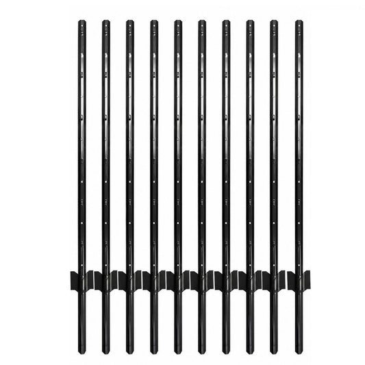 Garvee 4Ft U-Channel Metal Fence Posts, Heavy Duty Steel Garden Stakes with Anchor Plates for Outdoor Yard, Black, 10-Pack