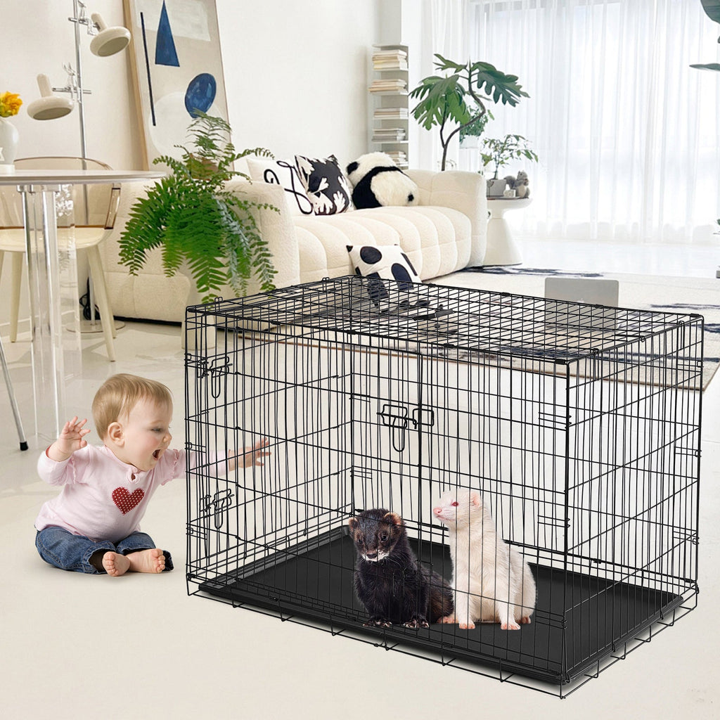 Garvee Collapsible Metal Wire Cage for Small Animals - Thickened Mesh Floor, Leak-Proof Removable Tray, Double Door, Rust-Resistant - For Rabbits, Guinea Pigs, Ferrets, Cats, Chinchillas, Rats - Size: 121×76.5×81cm