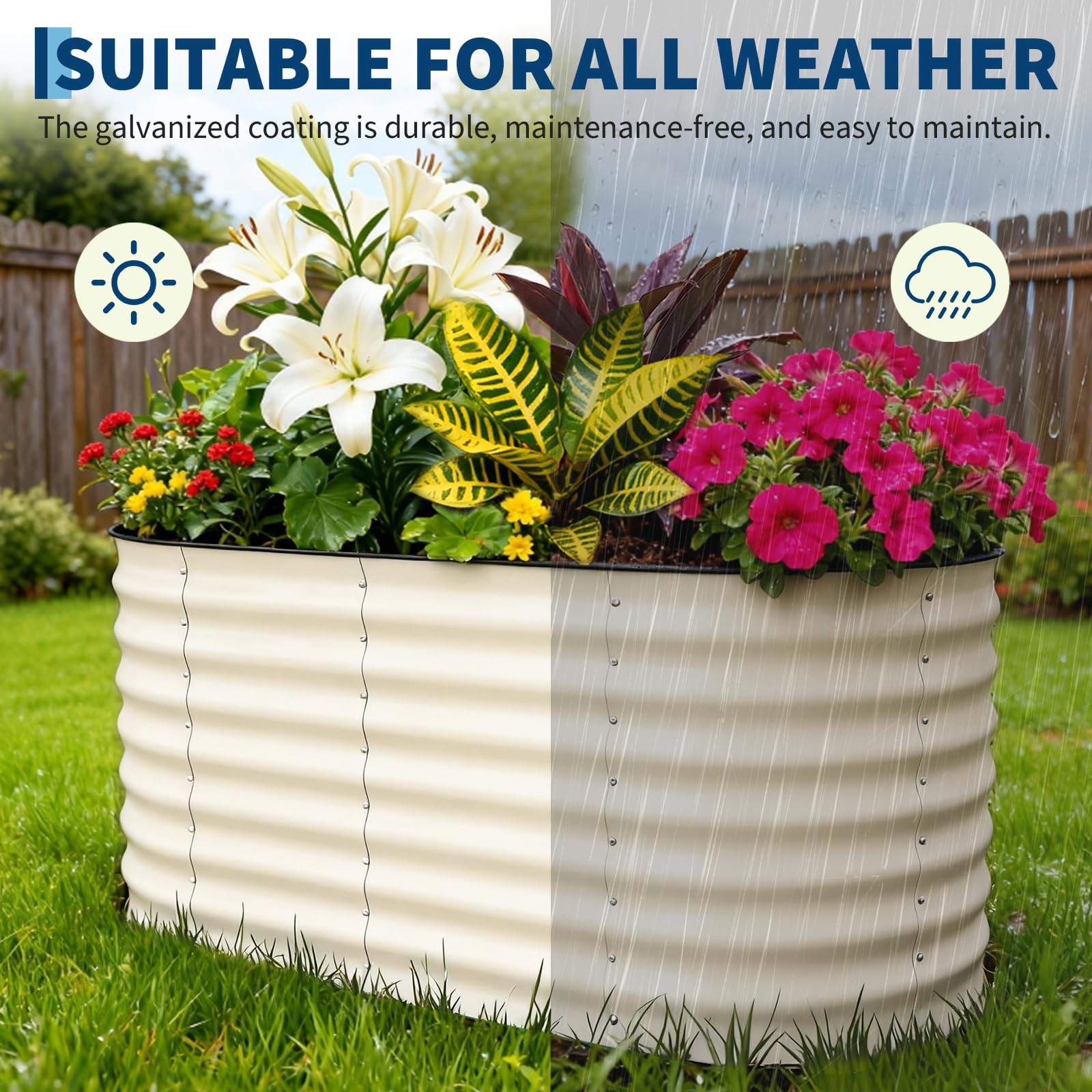 Garvee 2 Pack 4' X 2' X 2' Rust-Resistant Galvanized Steel Raised Garden Beds – Durable Open Bottom Planter Boxes, Easy Assembly, for Vegetables & Flowers – Beige, Upgraded with Anti-Cut Strips