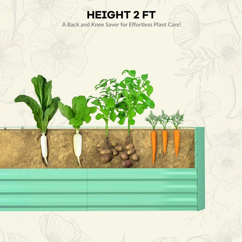 Garvee 2 Pack 6x3x2 ft Rust-Resistant Raised Garden Beds for Deep Root Plants , Green Galvanized Steel, 24" Tall Planter Boxes for Outdoor Vegetables, Flowers & Herbs, Easy Assembly Landscape Edging, Color: System Default