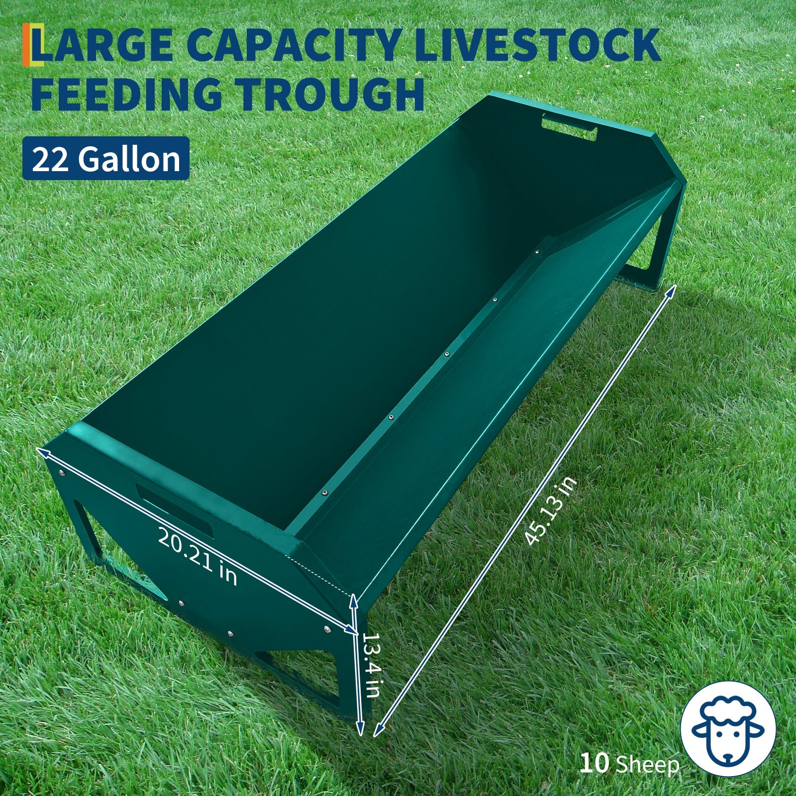 Garvee Livestock Feeder, 45.13" Hay Feeder for 10 Sheep Once, Heavy Duty 22 Gallon Capacity Livestock Feeding Trough for Horse, Goat, Sheep, Cattle, Cow, Alpaca, Dark Green