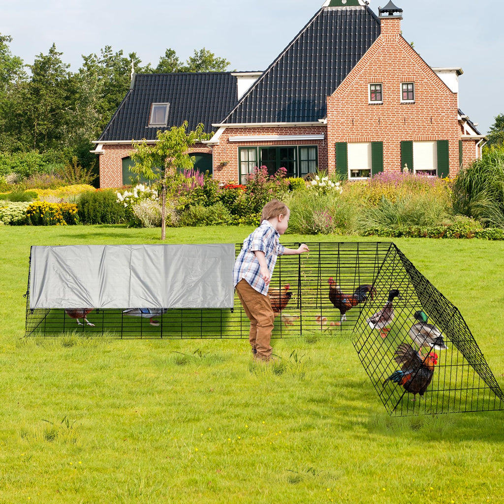 Garvee Large Metal Chicken Coop with Run - Heavy-Duty Outdoor Portable Chicken Tractor with Waterproof Cover, Predator-Proof Poultry Enclosure for Hens, Ducks, Rabbits