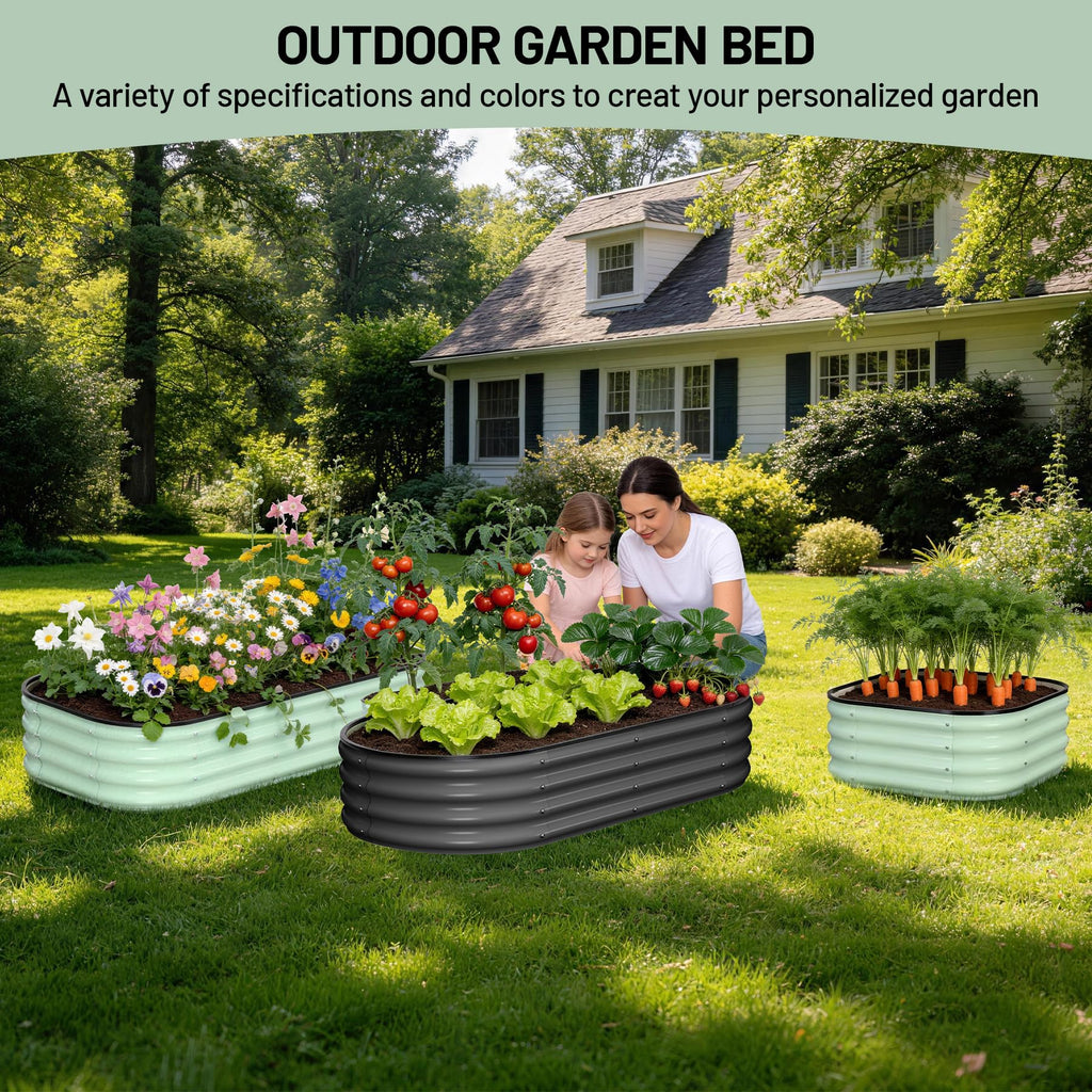 Garvee Raised Garden Beds, 2 Pack 4 x 2 x 1 ft Oval Galvanized Metal Planter Boxes with 0.5 mm Steel, Open Bottom & Rubber Edging for Vegetables, Herbs & Flowers, Dark Gray