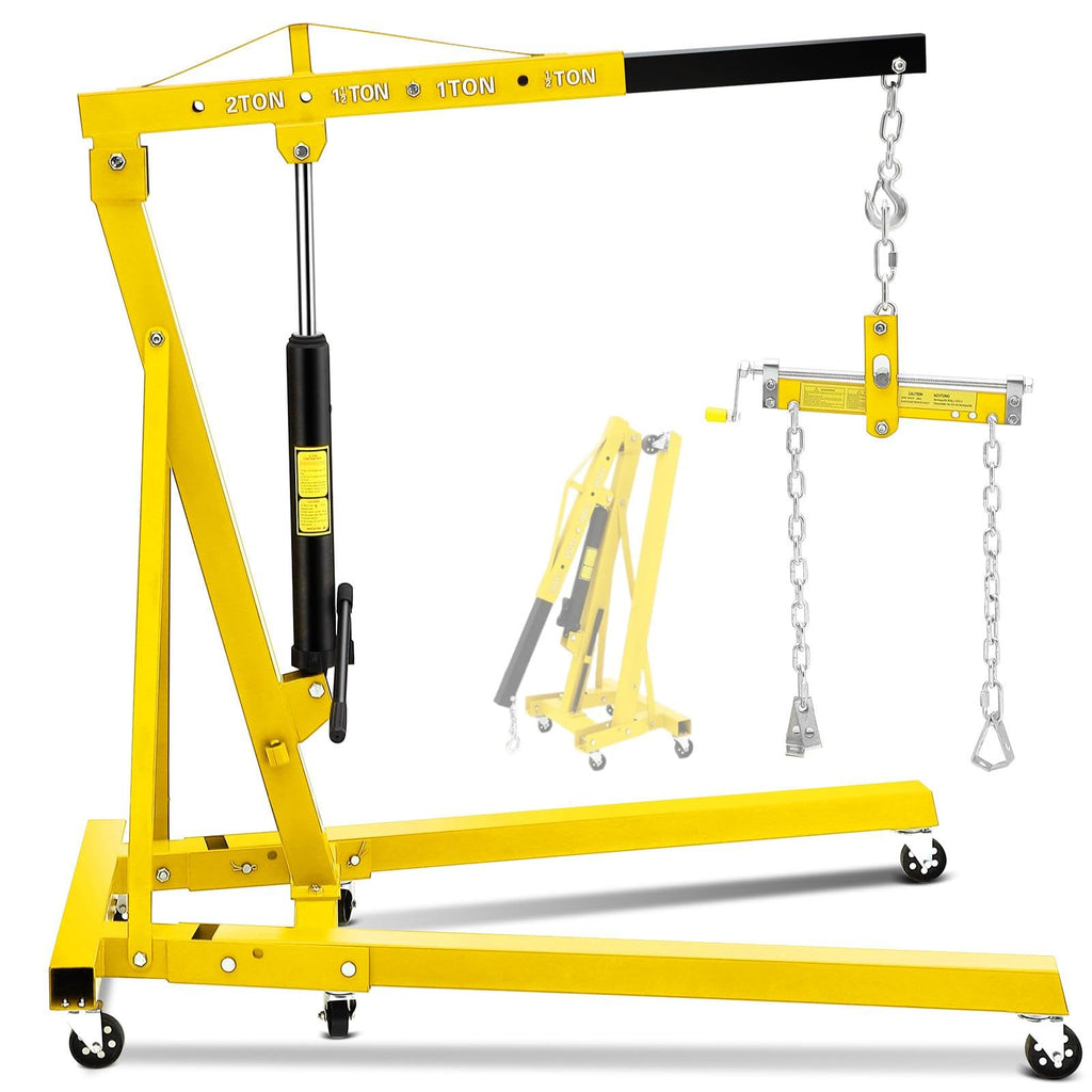 Garvee 2 Ton Hydraulic Engine Hoist with Lever Stabilizer, 4 Adjustable Boom, High-Strength Steel, 6 Swivel Casters, Foldable Design for Auto Repair