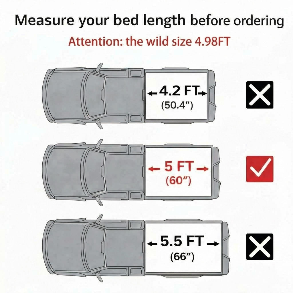 Garvee Hard Folding Truck Bed Tonneau Cover for 2022-2023 Ford 4.2ft Bed - Zinc Aluminum Alloy - Clamp-On, Drill-Free Install - Reinforced Hinges, Locking Latches - Black, Three-Fold - Outdoor Use