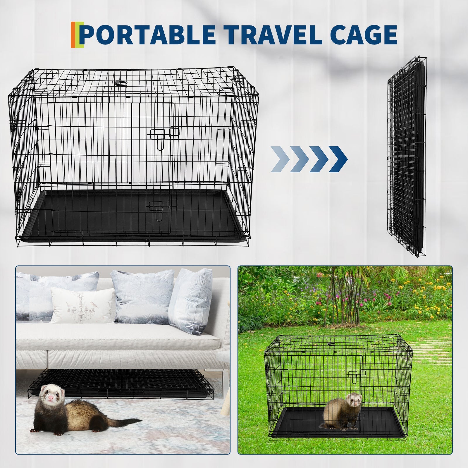Garvee Collapsible Metal Wire Cage for Small Animals - Thickened Mesh Floor, Leak-Proof Removable Tray, Double Door, Rust-Resistant - For Rabbits, Guinea Pigs, Ferrets, Cats, Chinchillas, Rats - Size: 121×76.5×81cm