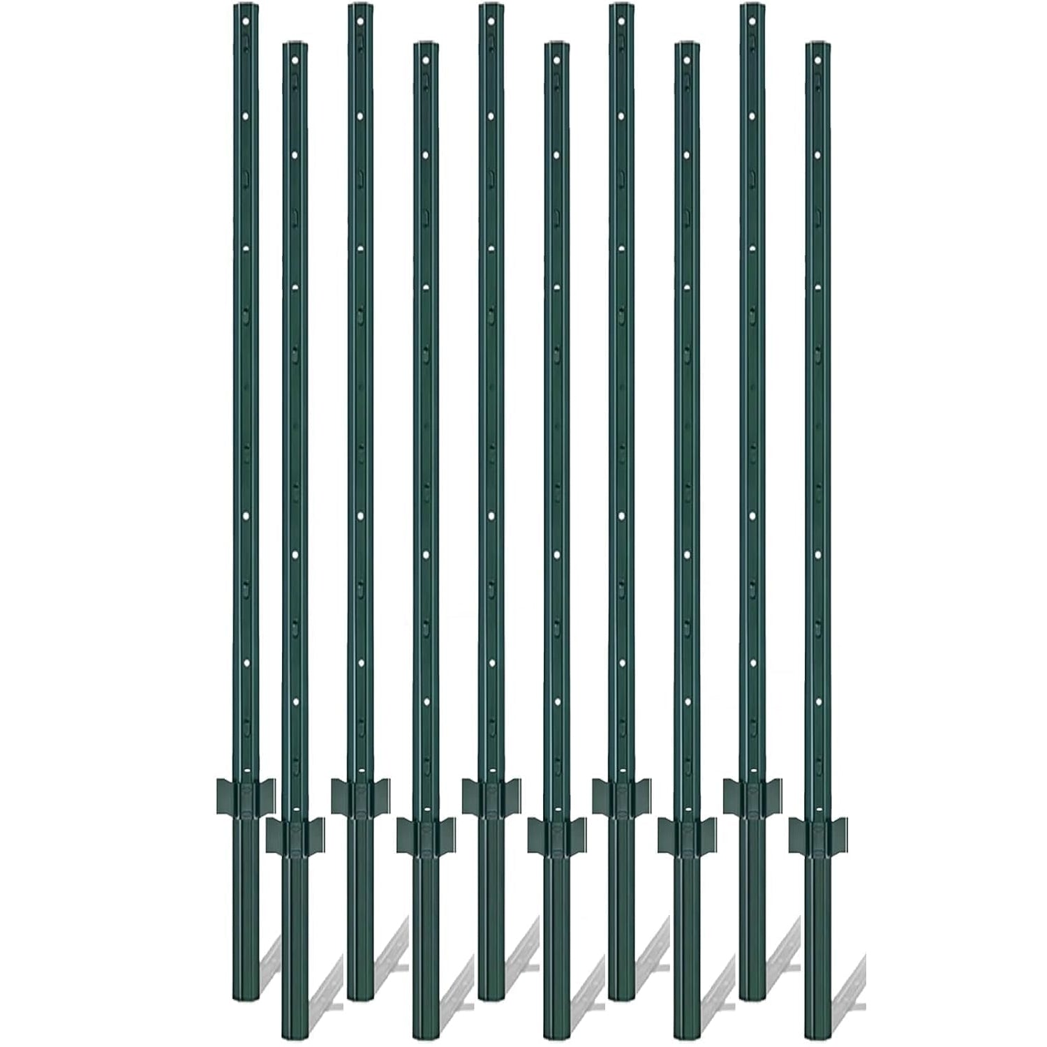 Garvee 10-Pack 5 ft Heavy-Duty Steel U-Channel Fence Posts with Anchor Plates, No-Dig Stakes for Garden & Yard