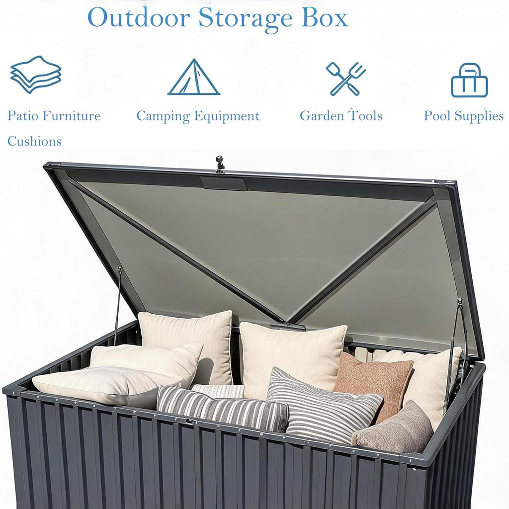 Garvee 230 Gallon Metal Outdoor Storage Box, Waterproof UV-Resistant Deck Box with Lockable Lid for Patio Cushions, Pool Supplies & Garden Tools