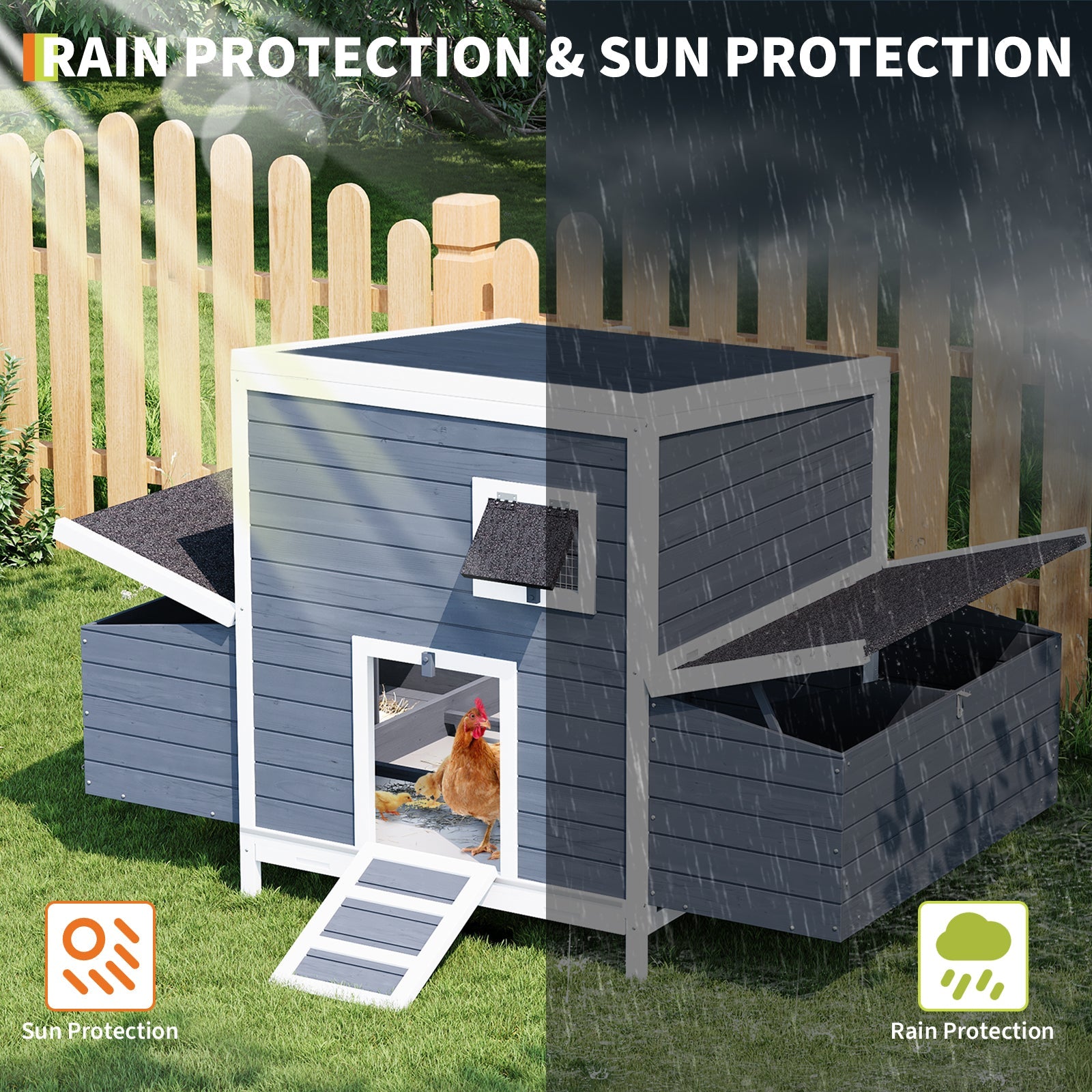 Garvee Large Wooden Small Animal House Outdoor, Weatherproof Pet Shelter for Rabbits, Chickens, Ducks & Small Pets with Nesting Box & Lockable Doors