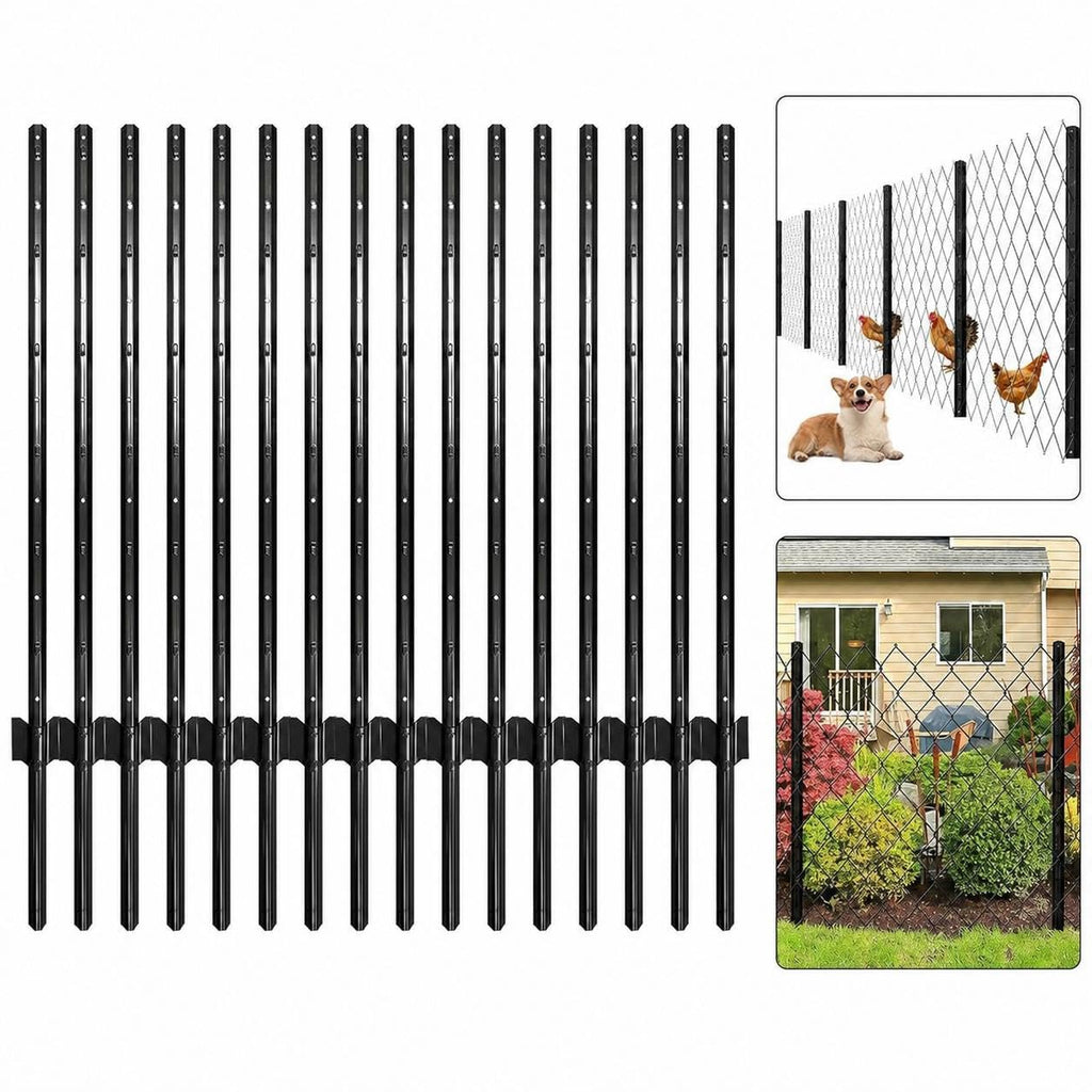 Garvee Heavy Duty U-Channel Metal Fence Posts, No Dig Steel Fence Stakes with Anchor Plates for Yard Garden Wiare Fencing, Multi-Size Available Black