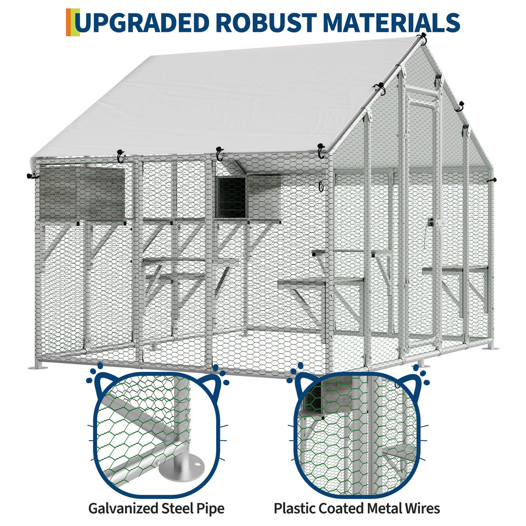 Garvee 94.5" Extra Large Outdoor Catio Cat Enclosure, Galvanized Steel Cat Patio with Waterproof UV-Resistant Roof, Cats Shelter with 7 Platforms and 2 Resting Box for Backyard Patio