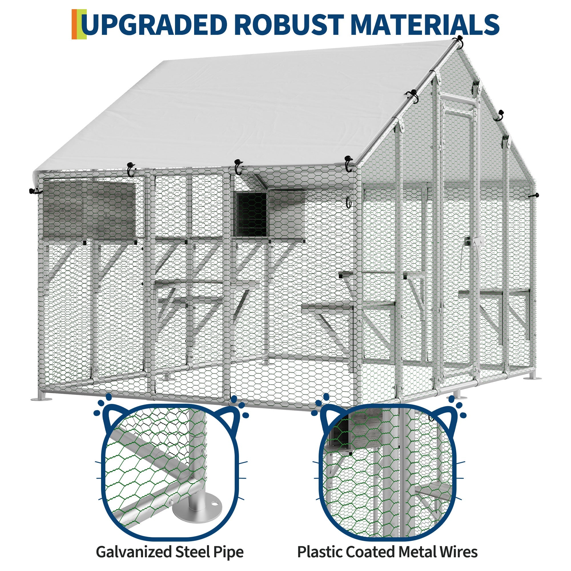 Garvee 94.5" Extra Large Outdoor Catio Cat Enclosure, Galvanized Steel Cat Patio with Waterproof UV-Resistant Roof, Cats Shelter with 7 Platforms and 2 Resting Box for Backyard Patio