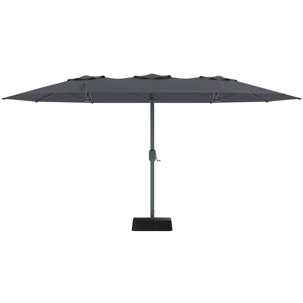 Garvee 9' × 15' Rectangular Patio Umbrella with Base, 98% UV-Blocking Oxford Canopy, 12-Rib Metal Frame, Gray