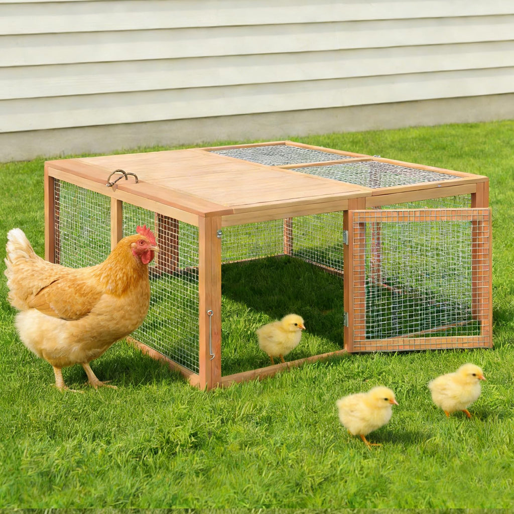 Garvee Portable Folding Wooden Small Animal Cage – No-Assembly Collapsible Hutch for Chickens, Rabbits, Ducks, Guinea Pigs – Sturdy Pine Frame, Easy Access – Secure, Ventilated Outdoor/Indoor Enclosure – Wood Color-1