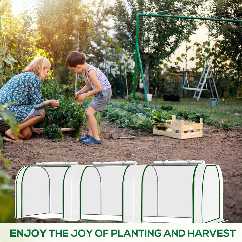 Garvee Portable Mini Greenhouse for Indoor & Outdoor, 10' x 3' x 2.5', Waterproof PE Cover, Heavy-Duty Steel Frame, Roll-Up Zipper Door, Ideal for Seedlings, Garden, Patio, Balcony – White